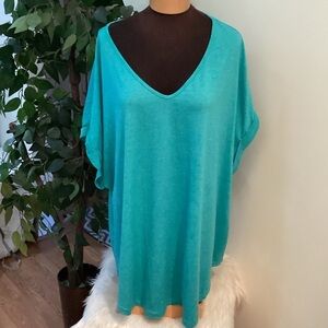Shein Lune greenish blue batwing cuffed sleeve v neck Woman’s 28/30
